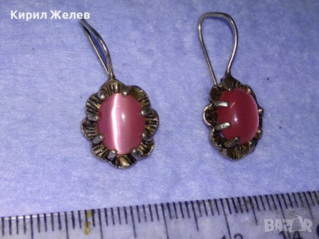 ПРЕКРАСНИ РЕТРО АРТ НУВО СТИЛ СРЕБЪРНИ ОБЕЦИ СРЕБРО 925 с РОЗОВО КОТЕШКО ОКО РЪЧНА ИЗРАБОТКА 27701, снимка 16 - Обеци - 42845707