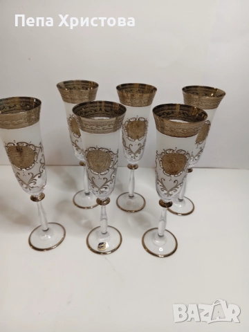 Комплект от 6 броя чаши за шампанско от чешки кристал Бохемия., снимка 5 - Чаши - 52901637