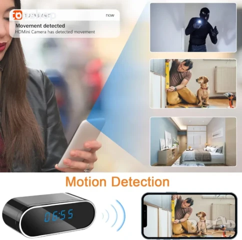НОВА, ТЕСТВАНА WiFi шпионска камера в часовник, 1080P с нощно виждане и откриване на движение, снимка 6 - Аналогови камери - 50502361