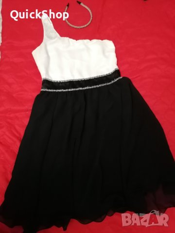 Черно-бяла рокля с подарък диадема, снимка 1 - Рокли - 40399365