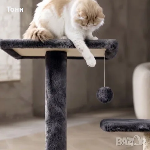Котешка драскалка с къщичка, хамак и рампа, 125 см, тъмносива, снимка 3 - За котки - 56109413