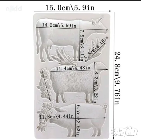 Големи прасе овца крава домашни животни силиконов молд форма фондан шоколад гипс декор, снимка 3 - Форми - 50319609
