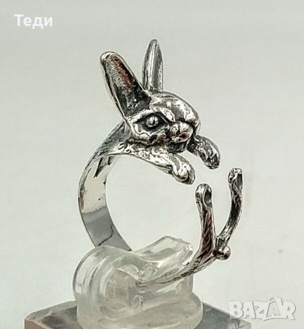 Сребърен пръстен Зайче, регулируем размер, снимка 5 - Пръстени - 36418101