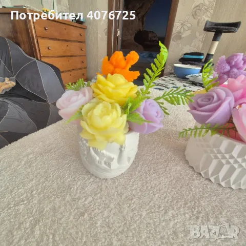 Керамична кашпа с ароматни сапунени цветя , снимка 3 - Декорация за дома - 49957068