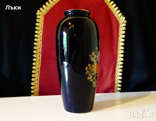 Ваза японски порцелан,злато,кобалт 22 см. , снимка 10 - Вази - 30248363