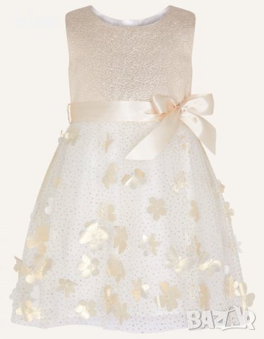 Празнична нова рокля Monsoon с 3d цветя, цвят слонова кост, 164-170см., 14-15г.