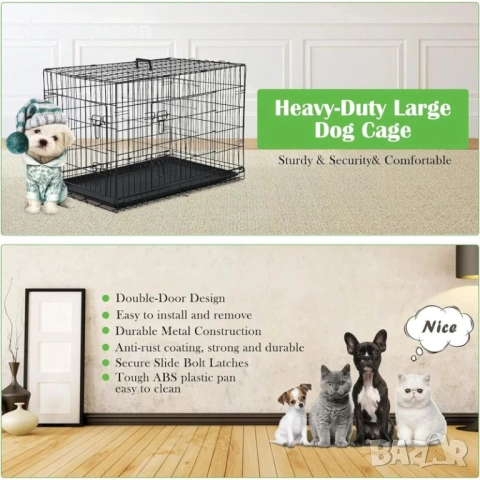 4483 Преносима метална клетка с двойна ключалка за средни и големи кучета – 89x59x65 см, снимка 4 - За кучета - 53877246