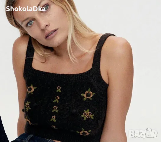Zara плетен кроп топ размер S, снимка 2 - Корсети, бюстиета, топове - 56464297