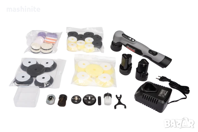 Акумулаторна полирмашина ексцентър-ротационно движение мини - комплект с аксесоари за полиране профе