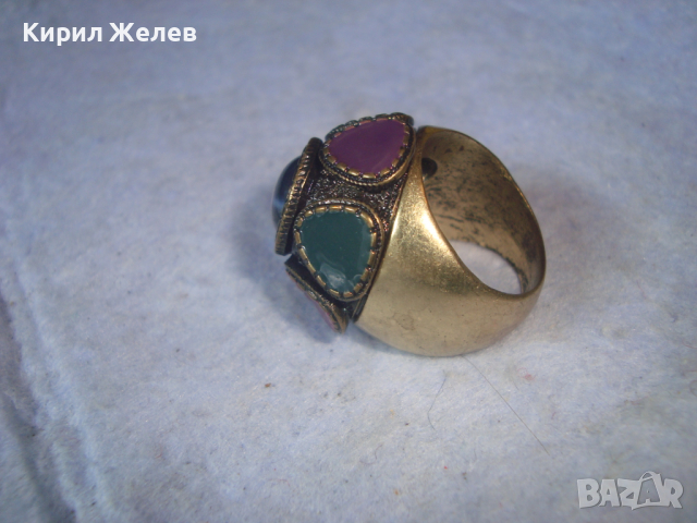 ПОЗЛАТЕН ЕМАЙЛИРАН БРОНЗОВ ЕТНОГРАФСКИ СТИЛ МАСИВЕН ПРЪСТЕН 22960, снимка 10 - Пръстени - 36410806