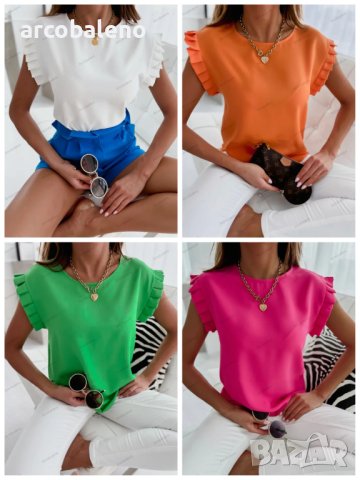 Плисирана дамска риза с кръгло деколте и къс ръкав, 4цвята