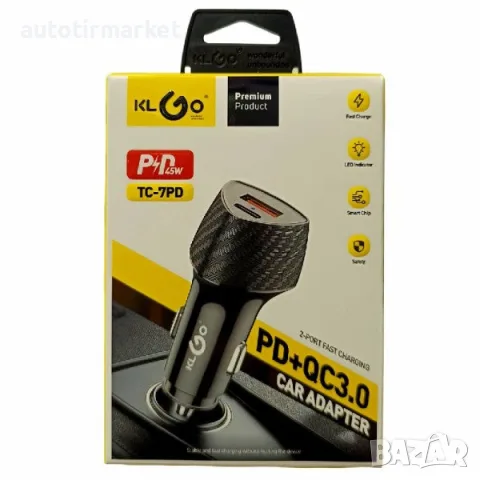 Зарядно за кола USB/Type – C 12/24V – T382 – 1 – KLGO T382-1, снимка 2 - Аксесоари и консумативи - 56054537