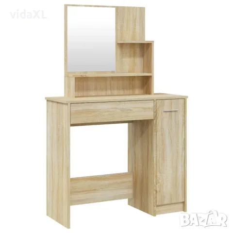 vidaXL Тоалетка с огледало, дъб сонома, 86,5x35x136 см