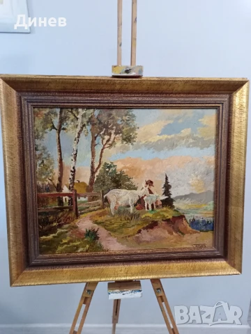 Стара картина маслени и бои върху твърда повърхност, снимка 1