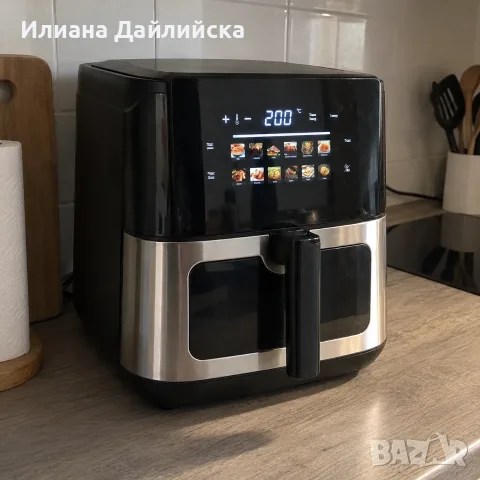 Фритюрник с горещ въздух 8L, 1700W, 12 програми, сензорно управление и прозорец за наблюдение!