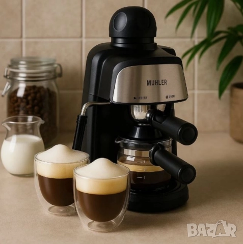 Комплект еспресо машина MUHLER MCM-33 + 2 стъклени чаши Luigi Ferrero Caffeina 80ml FR-8012 ПОДАРЪК, снимка 8 - Кафемашини - 51624412