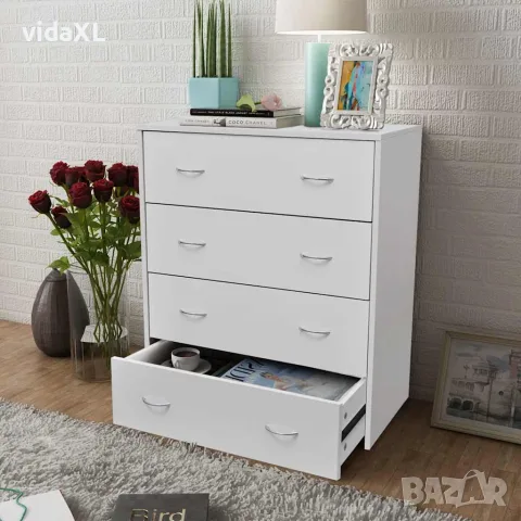 vidaXL Сайдборд с 4 чекмеджета, 60 x 30,5 x 71 см, бял, снимка 2 - Бюфети - 56146439