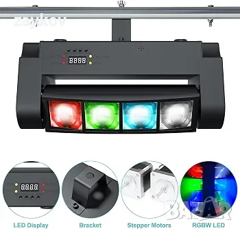 Betopper 8 x 3W движеща се глава за сценична светлина, 4 в 1 RGBW LED диско DJ светлина