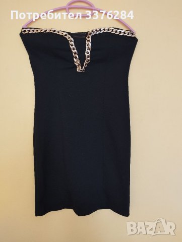 Черна рокля с златист синджир , снимка 6 - Рокли - 40601738