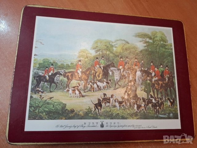 Винтидж корк подложки с антични ловни картини, снимка 3 - Декорация за дома - 53202072