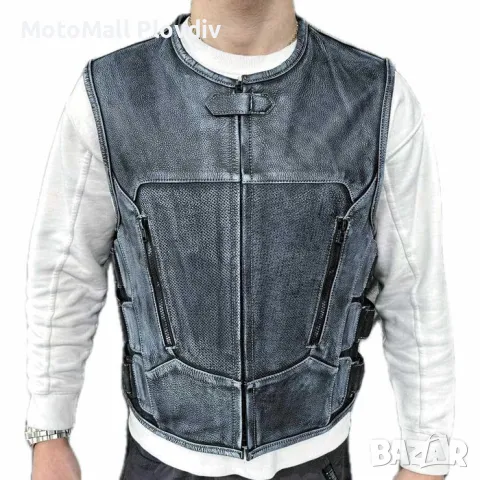 Кожен Мото ICON Елек Ретро Синьо Мотор Мото Чопър, снимка 2 - Аксесоари и консумативи - 49178502