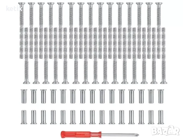 30 бр. винтове M4 за дръжки на врати със свързващи болтове и никелирани втулки - регулируеми