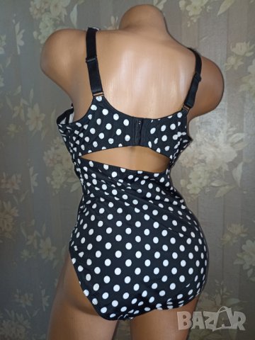 Nice size 100 C/ XL-Нов бански черен на бели точки с много висока талия , снимка 7 - Бански костюми - 40553187