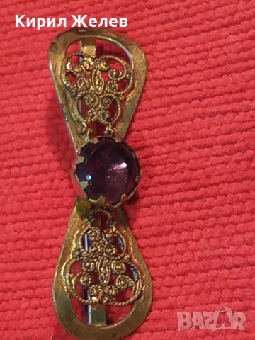 СТАРИННА ФИЛИГРАННА БРОНЗОВА СКЪПОЦЕННА БРОШКА - ПАНДЕЛКА с ФАСЕТИРАН АМЕТИСТ 48884, снимка 12 - Антикварни и старинни предмети - 48160523