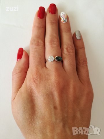 Сребърен пръстен с цвете с цирконий и седеф. Сребро проба 925., снимка 2 - Пръстени - 38767551