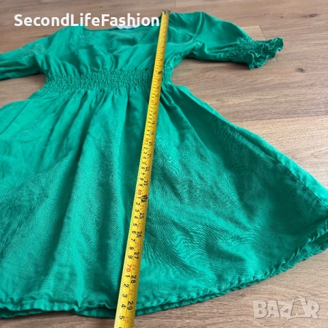 Рокля Zara лен памук зелена размер XS, снимка 3 - Рокли - 54155008