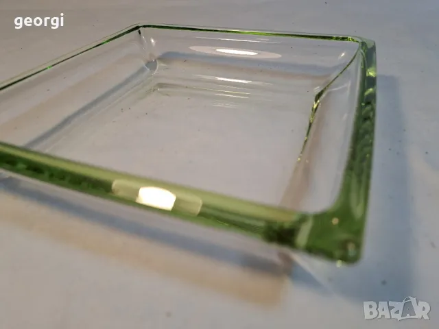 немска стъклена квадратна купа зелено стъкло    4/2, снимка 1