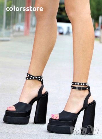 Сандали на ток - черен сатен - VS5