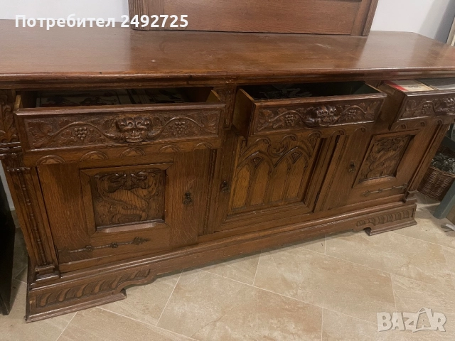 Огледало и шкаф антикварно,масив дьб Дърворезба , снимка 7 - Огледала - 42199531