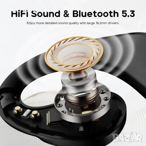 Слушалки Tribit OpenGo Open-Ear, Bluetooth, Ергономични кукички за уши, 104 ч, IPX5, черни, снимка 3 - Безжични слушалки - 49511648