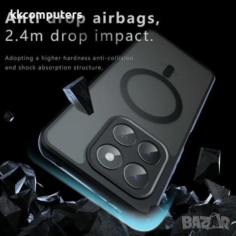 Магнитен Калъф (PC + TPU) за Honor X7d / 400 Smart- MagSafe, Вкл. Протектор, Черен (матов), снимка 5 - Калъфи, кейсове - 52466615