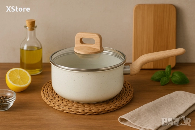 Касерола с капак Voltz Nice, 18x8.5см.\2.1л., Кован алуминий, Мраморно покр., Индукция