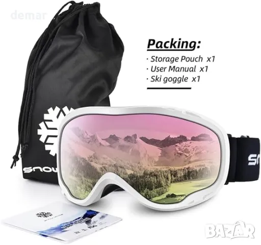 Очила за ски сноуборд Snowledge с UV400 защита, двойна леща с противозамъгляване, снимка 6 - Зимни спортове - 48011502