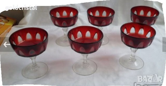 чаши френски червен кристал лукс, снимка 4 - Антикварни и старинни предмети - 18594015