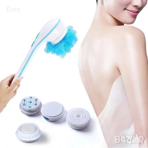 Масажираща ексфолираща врибрираща душ-четка за тяло с 5 приставки - Водо устойчива , снимка 5 - Масажори - 48455464