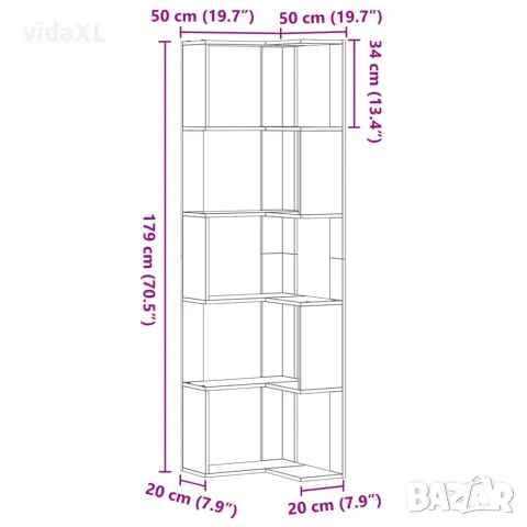 vidaXL Ъглова етажерка 5 нива бял 50x50x179 см инженерно дърво, снимка 9 - Етажерки - 56148190