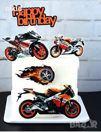 Happy Birthday мотор мотори сет картонени топери украса за торта парти рожден ден, снимка 1 - Други - 29803487