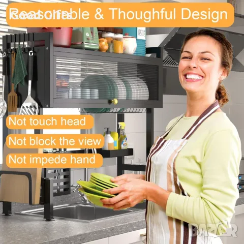 Мултифункционален Отцедник за съдове Над мивка, С врата, С поставка за прибори, 2 нива, Черен, снимка 7 - Други стоки за дома - 50384154
