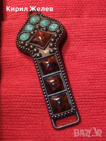 СТАРО УКРАШЕНИЕ КЕХЛИБАР ТЮРКОАЗ БРОНЗ 10879, снимка 3 - Антикварни и старинни предмети - 29629764