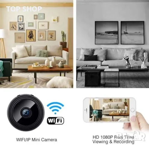 Нова Безжична Мини шпионска Камера 1080P HD Ултра-Широк Ъгъл, снимка 8 - IP камери - 49265174