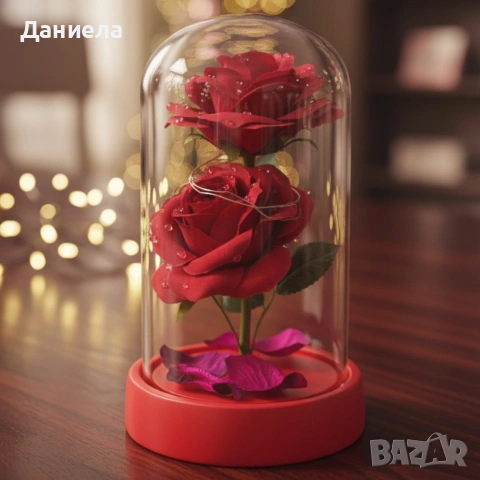 Декоративни рози в прозрачен купол и елегантна опаковка