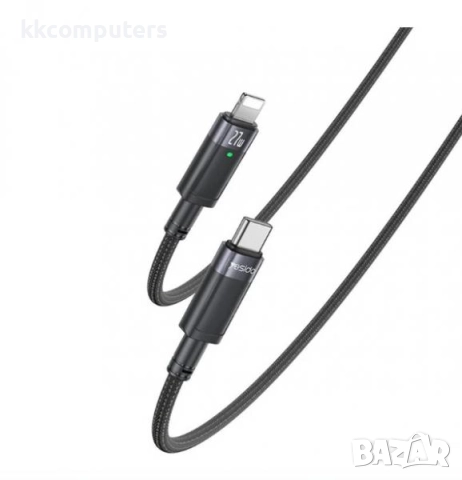 YESIDO CA159 PD плетен кабел / Type-C - Lightning / 27W , 1.2m / Черен / Баркод : 2404182