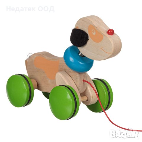 Дървено куче с колелца, 23x9x16см, снимка 2 - Игри и пъзели - 40265726