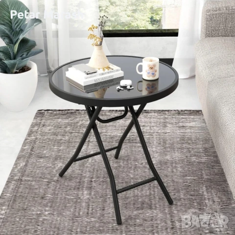 Комплект Thasos – 2 стола и сгъваема маса с темперирано стъкло, антрацит, снимка 4 - Градински мебели, декорация  - 50960913