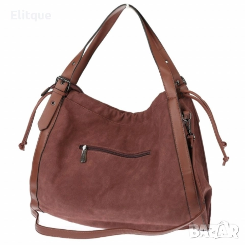 Велурена дамска чанта с декоративни ленти и метални капси – елегантен бохо дизайн, снимка 9 - Чанти - 52455615