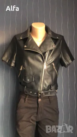 уникално кожено яке с къс ръкав, снимка 2 - Якета - 47841657